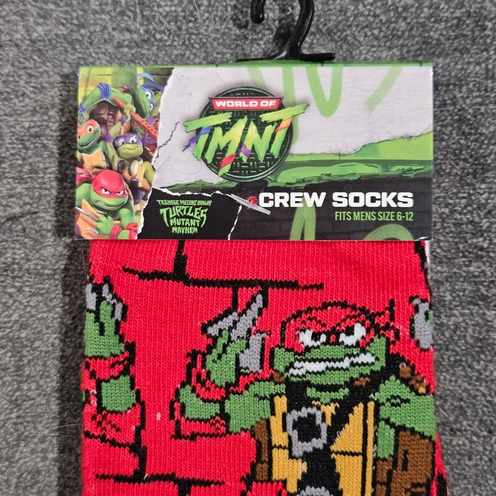 TMNT Mutant Mayhem Raphael Mens Crew Socks Red Size 6-12 New‎ Nickelodeon